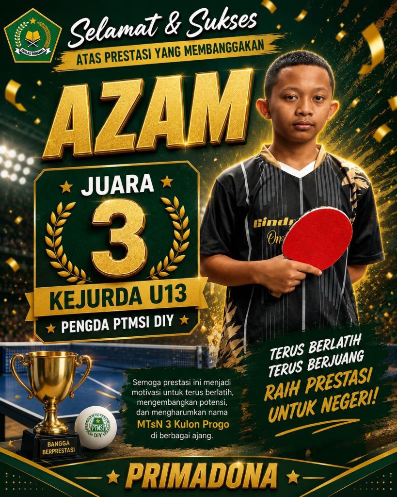 Keberhasilan Cabang Olahraga Tenis Meja Menambah Perolehan Prestasi MTsN 3 Kulon Progo pada Kejurda DIY