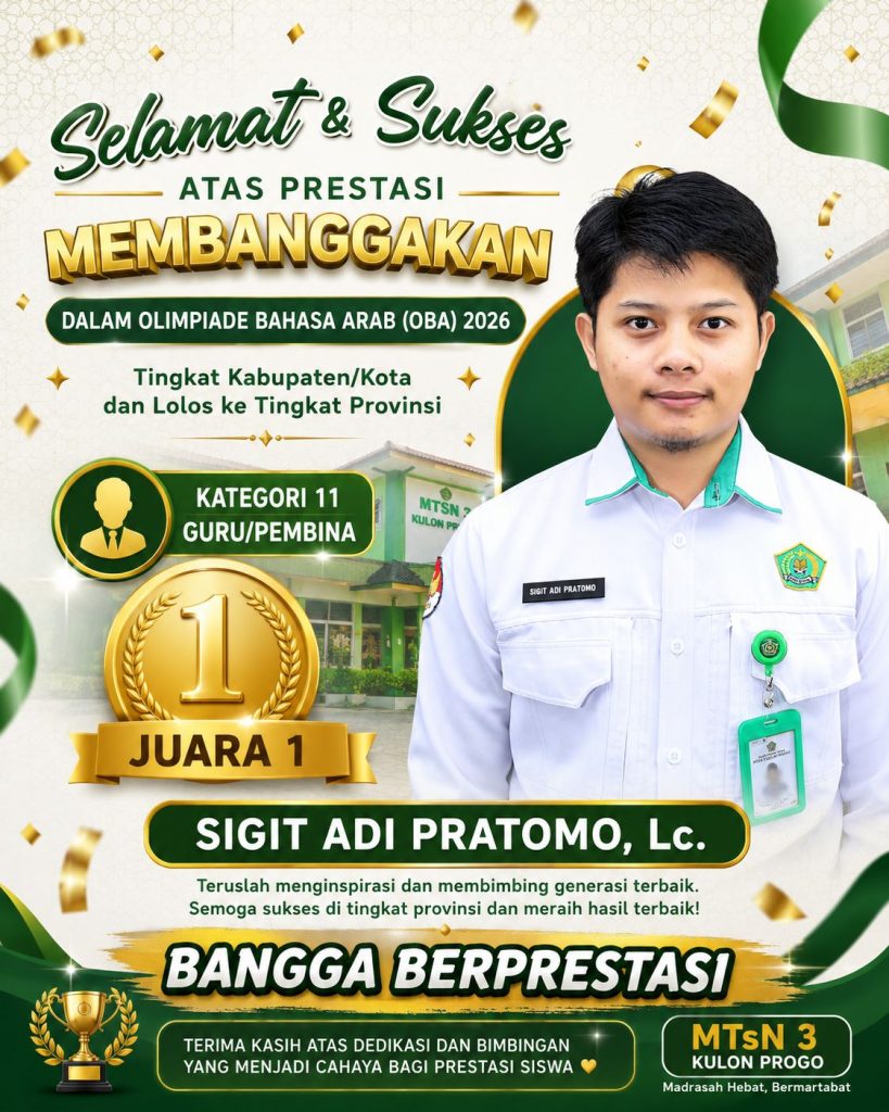 Sabet Juara 1 OBA 2026, Guru MTsN 3 Kulon Progo Melaju ke Tingkat Provinsi